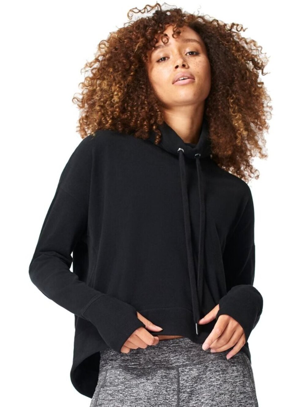 Sweaty Betty women's sweatshirt size S black funnel neck Harmonize crop